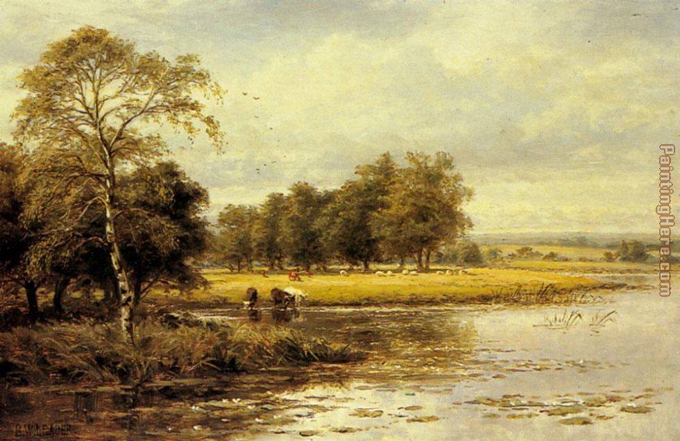 On the Thames painting - Benjamin Williams Leader On the Thames art painting